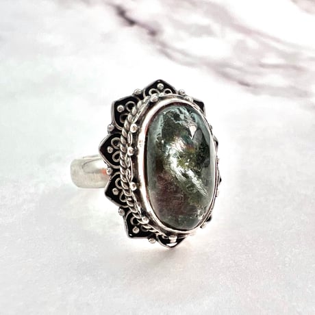【ガネッシュヒマール産】クローライトイン天然ヒマラヤ水晶S/V925リング/Ganesh Himal Chlorite in Himalayan Quartz S/V925 Ring