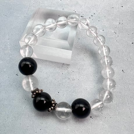【デザインブレスレット】ガネッシュヒマール産天然ヒマラヤ水晶×チベット産モリオン/Ganesh Himal ×Tibetan Morion Design Bracelet