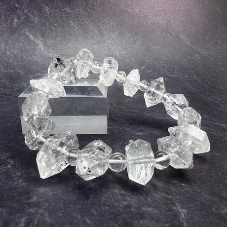 【デザインブレスレット】パキスタン産ハーキマー型クォーツ×ガネッシュヒマール産天然ヒマラヤ水晶内径17cm/Pakistan Harkimar Quartz×Ganesh Himal