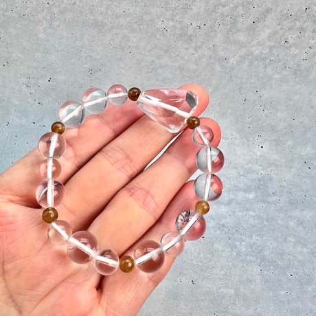 【デザインブレスレット】ネパール産ヒマラヤハニートルマリン×ガネッシュヒマール産天然ヒマラヤ水晶/Nepal Himalayan Honey Tourmaline×Ganesh Himal