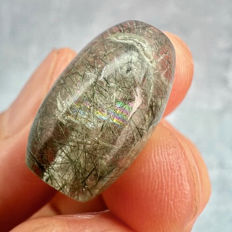 【ガネッシュヒマール産】アクチノライトイン天然ヒマラヤ水晶 樽型ビーズ⑥/Ganesh Himal Actinolite in Himalayan Quartz barrel beads