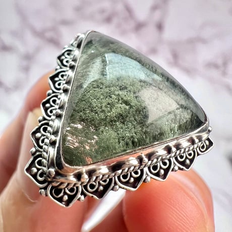 【ガネッシュヒマール産】クローライトイン天然ヒマラヤ水晶S/V925リング/Ganesh Himal Chlorite in Himalayan Quartz S/V925 Ring