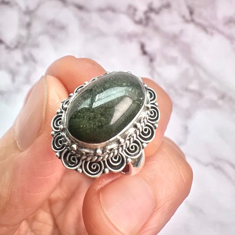 【ガネッシュヒマール産】クローライトイン天然ヒマラヤ水晶S/V925リング/Ganesh Himal Chlorite in Himalayan Quartz S/V925 Ring