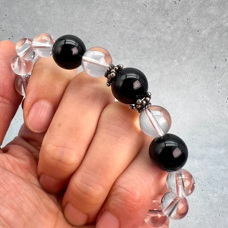 【デザインブレスレット】ガネッシュヒマール産天然ヒマラヤ水晶×チベット産モリオン/Ganesh Himal ×Tibetan Morion Design Bracelet