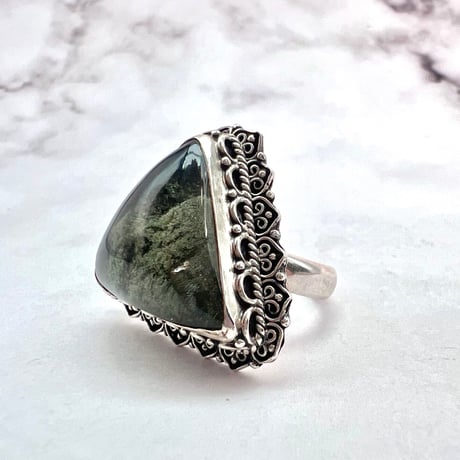 【ガネッシュヒマール産】クローライトイン天然ヒマラヤ水晶S/V925リング/Ganesh Himal Chlorite in Himalayan Quartz S/V925 Ring