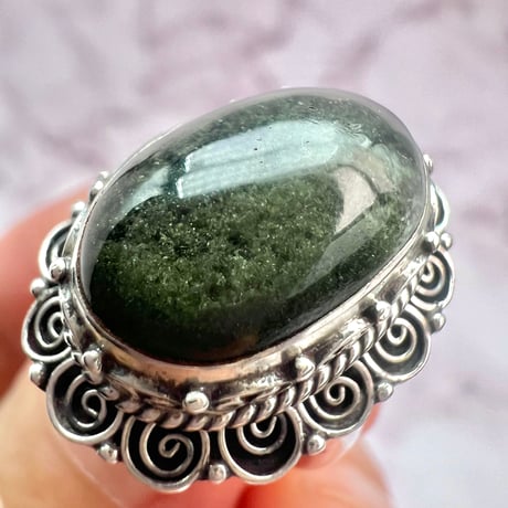 【ガネッシュヒマール産】クローライトイン天然ヒマラヤ水晶S/V925リング/Ganesh Himal Chlorite in Himalayan Quartz S/V925 Ring