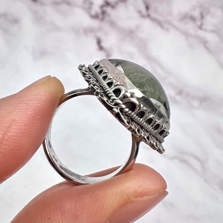 【ガネッシュヒマール産】クローライトイン天然ヒマラヤ水晶S/V925リング/Ganesh Himal Chlorite in Himalayan Quartz S/V925 Ring