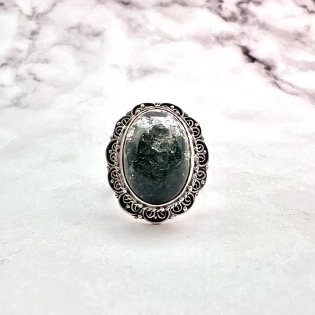 【ガネッシュヒマール産】クローライトイン天然ヒマラヤ水晶S/V925リング/Ganesh Himal Chlorite in Himalayan Quartz S/V925 Ring