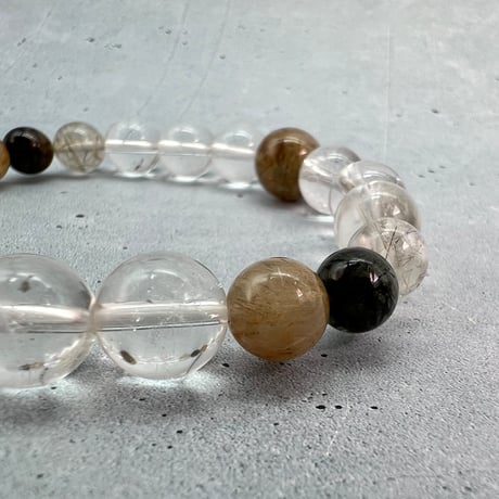 【ガネッシュヒマール産】アクチノライトイン天然ヒマラヤ水晶デザインブレスレット/Ganesh Himal Actinolite in Himalayan Quartz Design Bracelet