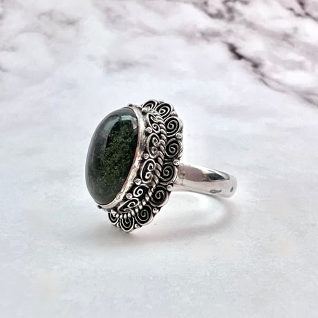 【ガネッシュヒマール産】クローライトイン天然ヒマラヤ水晶S/V925リング/Ganesh Himal Chlorite in Himalayan Quartz S/V925 Ring