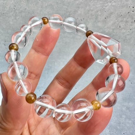 【デザインブレスレット】ネパール産ヒマラヤハニートルマリン×ガネッシュヒマール産天然ヒマラヤ水晶/Nepal Himalayan Honey Tourmaline×Ganesh Himal