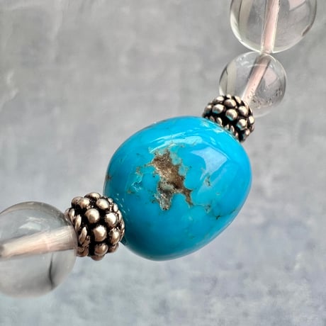 【デザインブレスレット】アリゾナターコイズ×ガネッシュヒマール産天然ヒマラヤ水晶/Arizona Turquoise×Ganesh Himal Himalayan Quartz