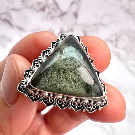 【ガネッシュヒマール産】クローライトイン天然ヒマラヤ水晶S/V925リング/Ganesh Himal Chlorite in Himalayan Quartz S/V925 Ring