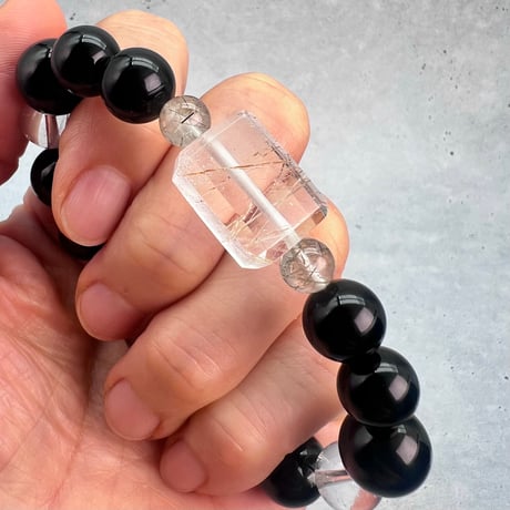 【デザインブレスレット】ガネッシュヒマール産天然ヒマラヤ水晶×チベット産モリオン/Ganesh Himal×Tibetan Morion Design Bracelet