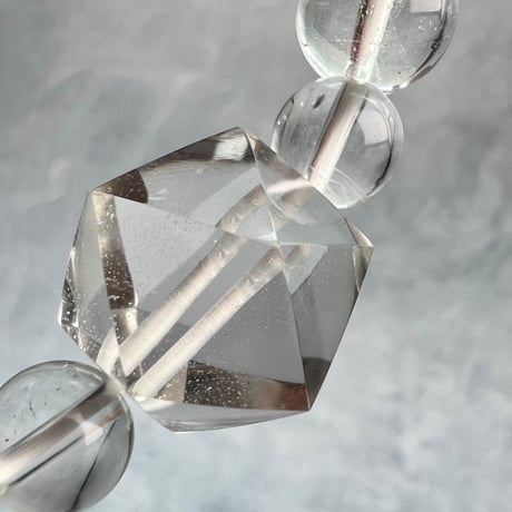 【デザインブレスレット】ガネッシュヒマール産ヒマラヤ水晶"イコサヘドロン" 内径14cm/GaneshHimal"Icosahedron"Design Bracelet