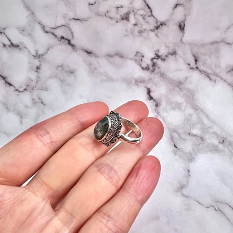 【ガネッシュヒマール産】クローライトイン天然ヒマラヤ水晶S/V925リング/Ganesh Himal Chlorite in Himalayan Quartz S/V925 Ring