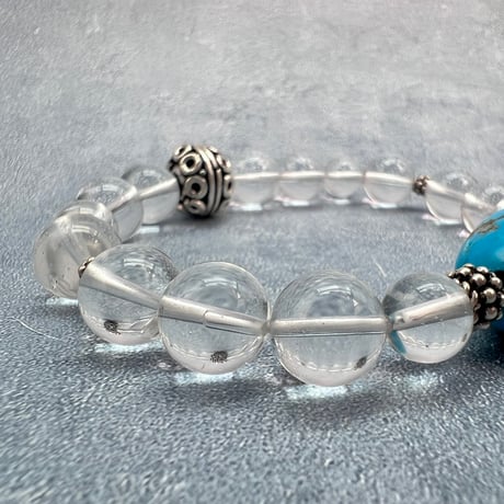 【デザインブレスレット】アリゾナターコイズ×ガネッシュヒマール産天然ヒマラヤ水晶/Arizona Turquoise×Ganesh Himal Himalayan Quartz