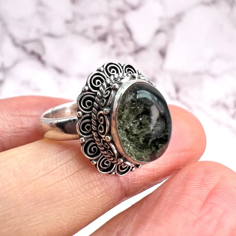 【ガネッシュヒマール産】クローライトイン天然ヒマラヤ水晶S/V925リング/Ganesh Himal Chlorite in Himalayan Quartz S/V925 Ring