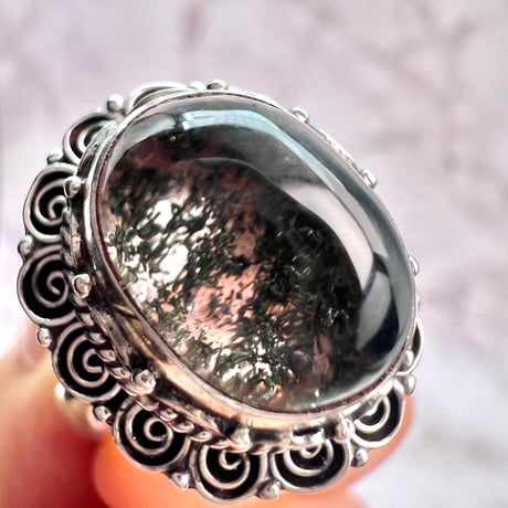 【ガネッシュヒマール産】クローライトイン天然ヒマラヤ水晶S/V925リング/Ganesh Himal Chlorite in Himalayan Quartz S/V925 Ring