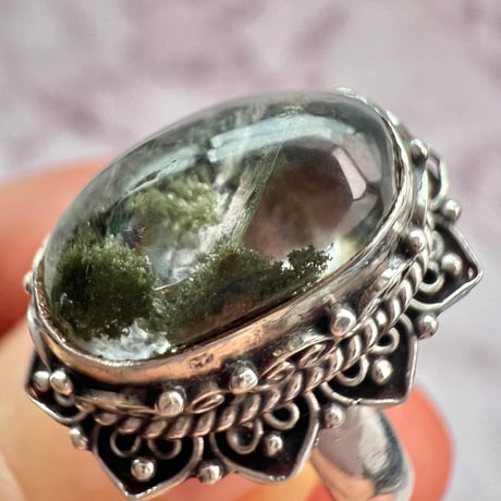 【ガネッシュヒマール産】クローライトイン天然ヒマラヤ水晶S/V925リング/Ganesh Himal Chlorite in Himalayan Quartz S/V925 Ring