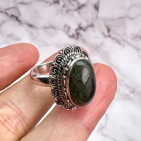 【ガネッシュヒマール産】クローライトイン天然ヒマラヤ水晶S/V925リング/Ganesh Himal Chlorite in Himalayan Quartz S/V925 Ring