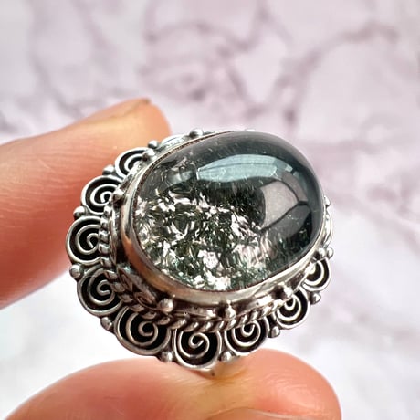 【ガネッシュヒマール産】クローライトイン天然ヒマラヤ水晶S/V925リング/Ganesh Himal Chlorite in Himalayan Quartz S/V925 Ring