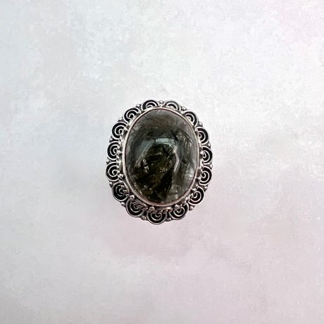 【ガネッシュヒマール産】クローライト&アクチノライトイン天然ヒマラヤ水晶S/V925リング/Ganesh Himal Chlorite&Actinorite in Quartz S/V925 Ring