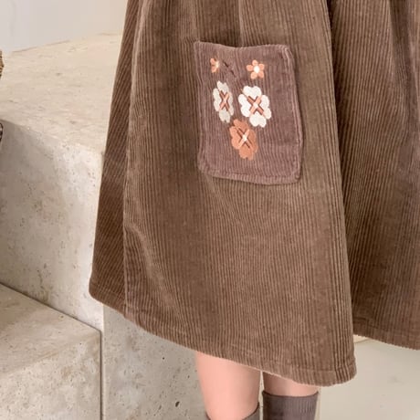 【order】Floral Ruffle Blouse & Corduroy Jumper Dress Set(90-140)