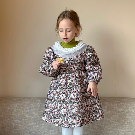 【order】Floral Ruffle-Collar Dress (90-130)