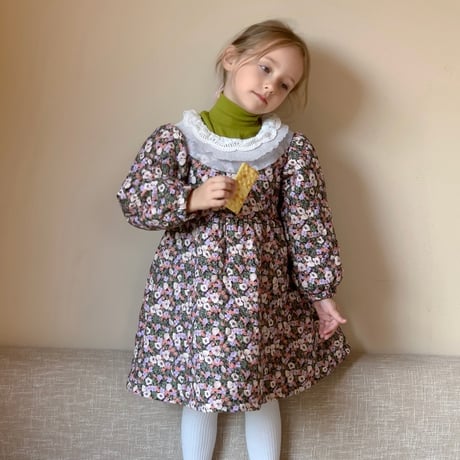 【order】Floral Ruffle-Collar Dress (90-130)
