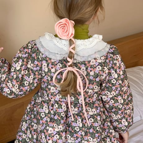 【order】Floral Ruffle-Collar Dress (90-130)
