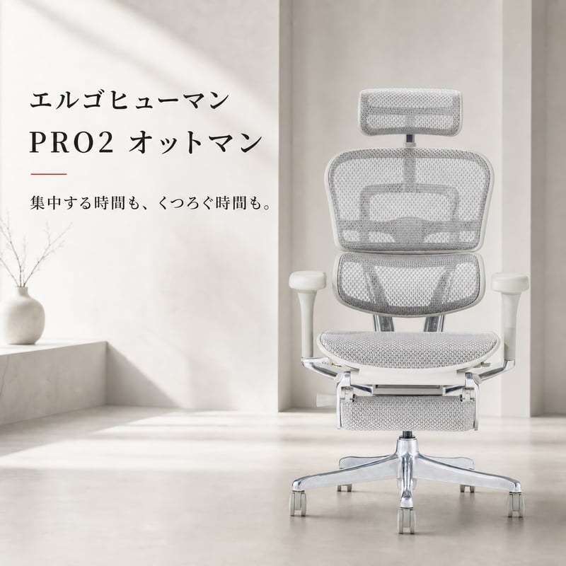 エルゴヒューマンPro2オットマン-DR-グレーフレーム(設置組立込み