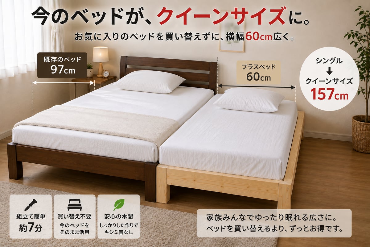 シングルベッドをクイーンサイズに。 | 木工舎 あると工房