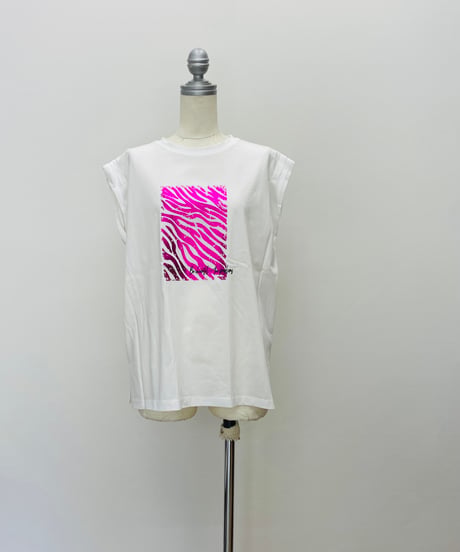 ゼブラ柄 箔プリント フレンチスリーブTシャツ