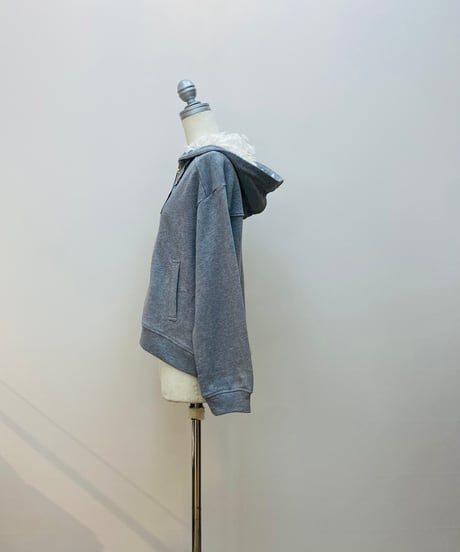 シフォンフランジレース×裏毛フーテッドパーカー
