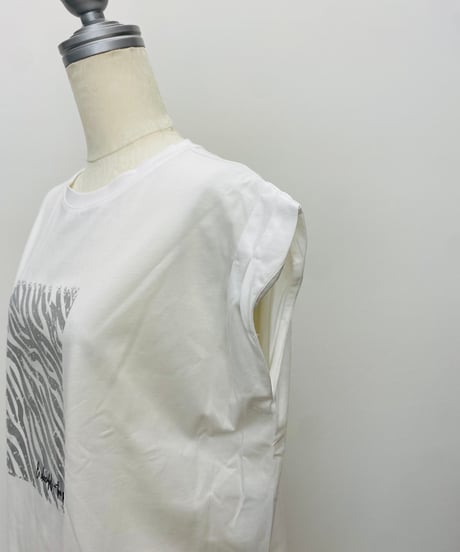 ゼブラ柄 箔プリント フレンチスリーブTシャツ