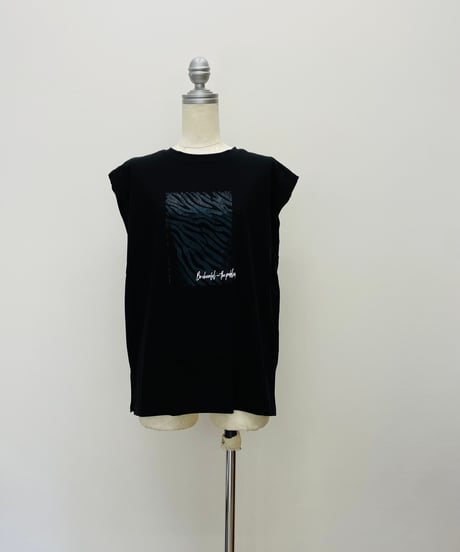 ゼブラ柄 箔プリント フレンチスリーブTシャツ
