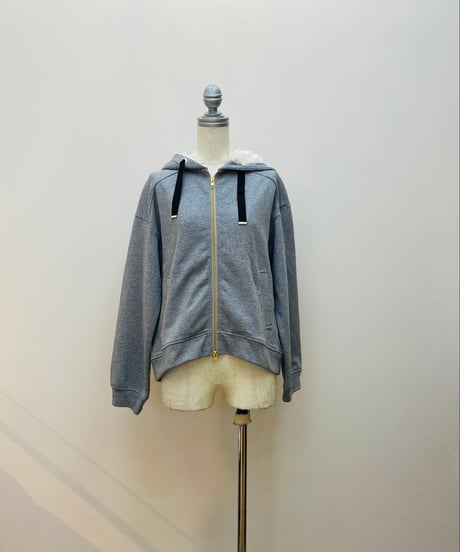 シフォンフランジレース×裏毛フーテッドパーカー