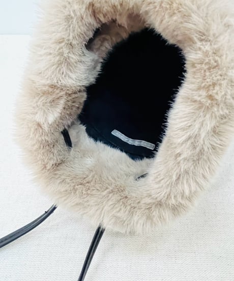 バイカラー 巾着型 ファーショルダーバッグ