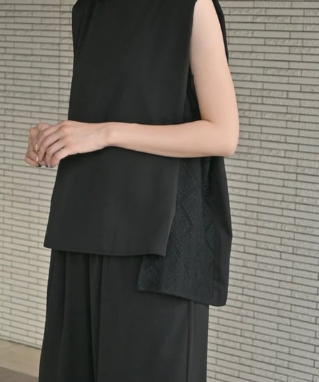 ノースリーブ シャツ＆8.5丈ワイドパンツ