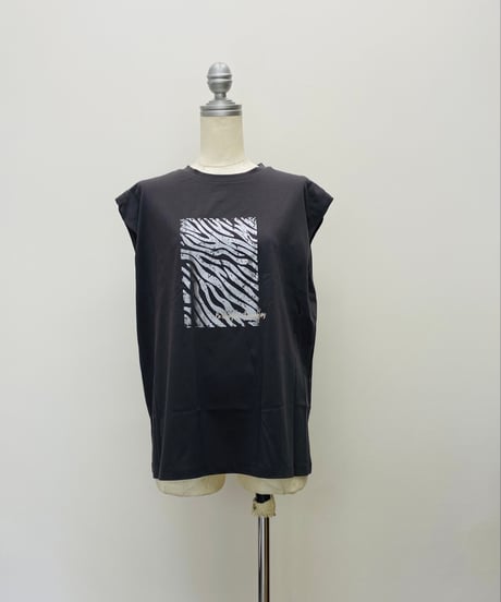 ゼブラ柄 箔プリント フレンチスリーブTシャツ