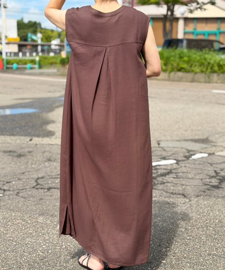 スキッパー マキシ丈 麻ワンピース