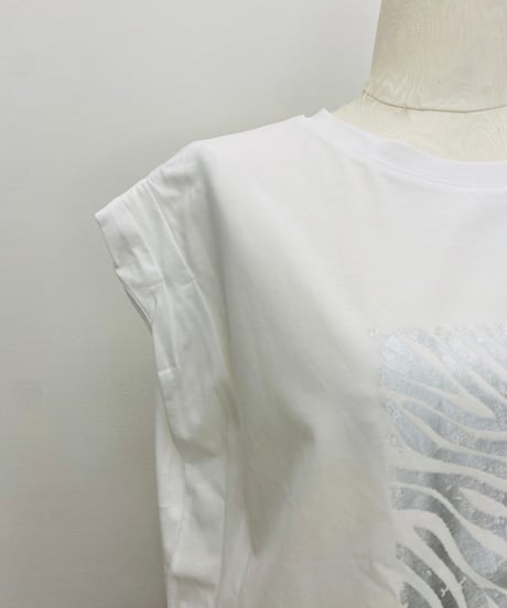 ゼブラ柄 箔プリント フレンチスリーブTシャツ