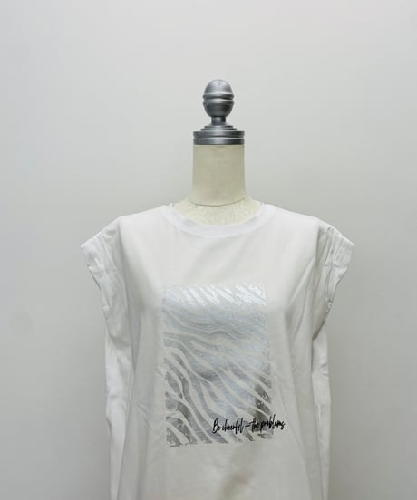 ゼブラ柄 箔プリント フレンチスリーブTシャツ