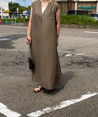 スキッパー マキシ丈 麻ワンピース