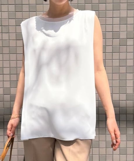 デシンショルダー タックブラウス