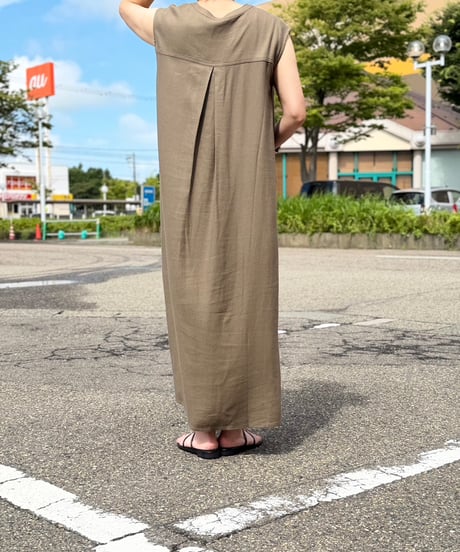 スキッパー マキシ丈 麻ワンピース