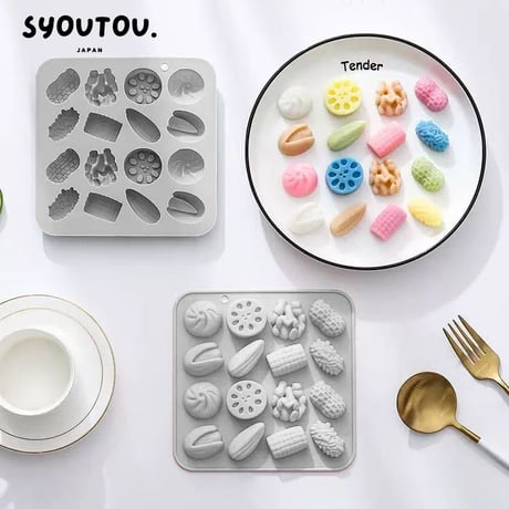 栄養たっぷり シリコンモールド型  ピーナッツ クルミ ピスタチオ ヒマワリの種 レンコン トウモロコシ 蒸し饅頭 食品モールド 抜き型