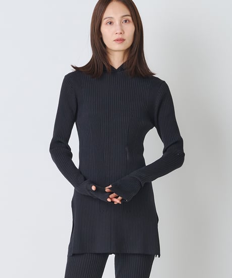 WOOL MIX RIB HOODDIE