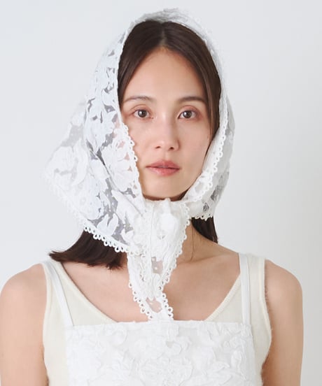 DOT TULLE FLOWER EMBROIDERY SCARF